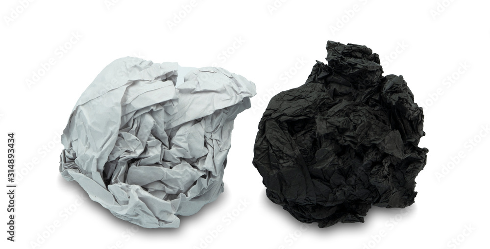 paper ball with different color black and white isolated on white background paper ball with different color black and white isolated on white background