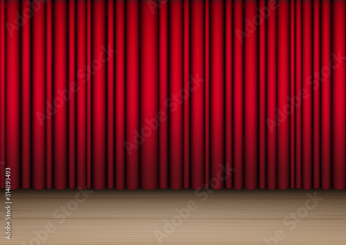 3D Mock up Realistic Open Red Curtain on Wooden Stage or Cinema for Show, Concert or Presentation background illustration vector