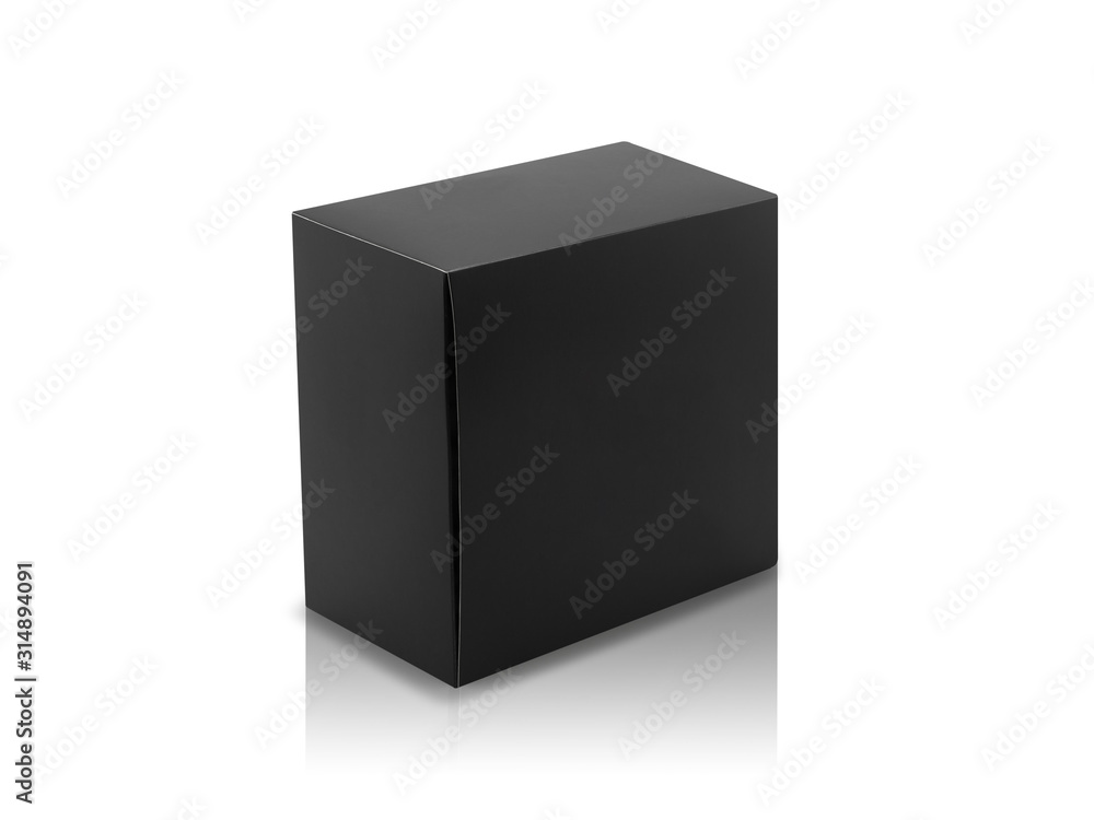Black box product packaging in side view isolated on white background with clipping path. Black box product packaging in side view isolated on white background with clipping path.