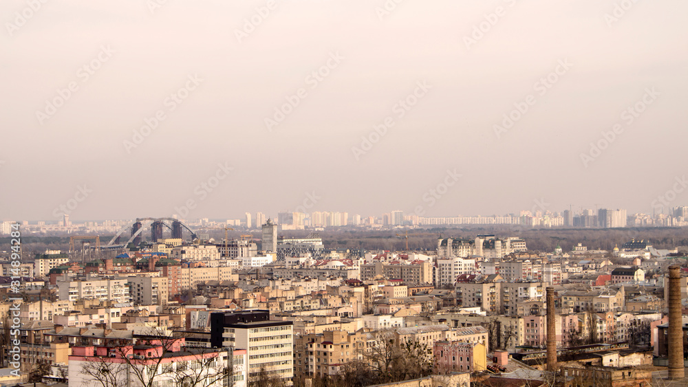 View of the city panorama from the height of the hill