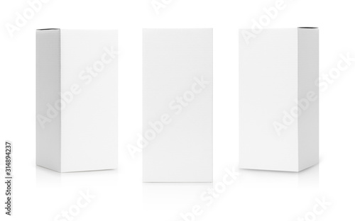 Set of White box tall shape product packaging in side view and front view isolated on white background with clipping path Fototapet