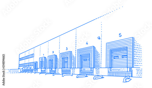 Loading dock/werehouse/logistic firm line illustration. Vector. Isolated. 