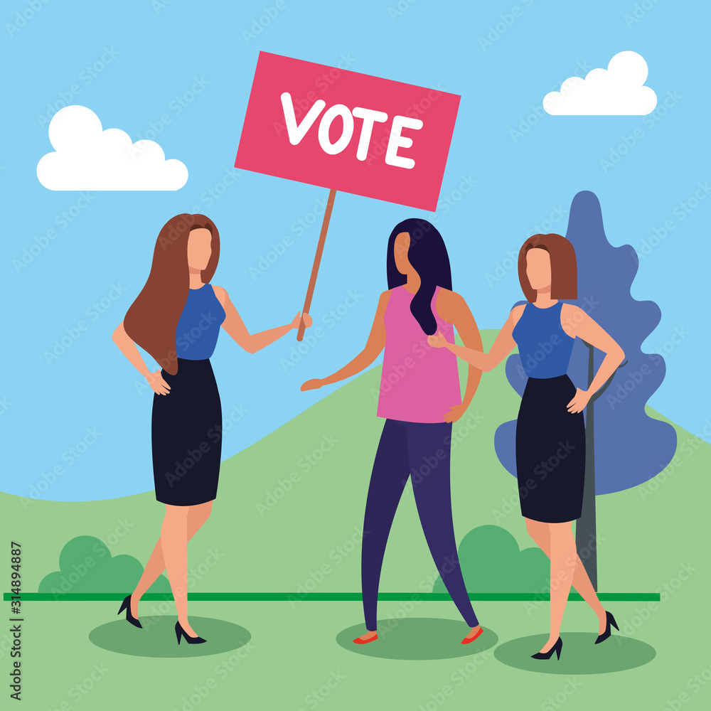 Fototapeta premium business women and placard protest with vote lettering vector illustration design