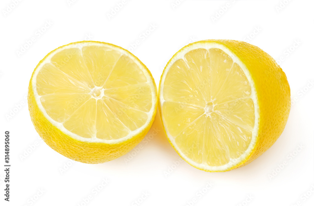 two halves of lemon isolated on white background