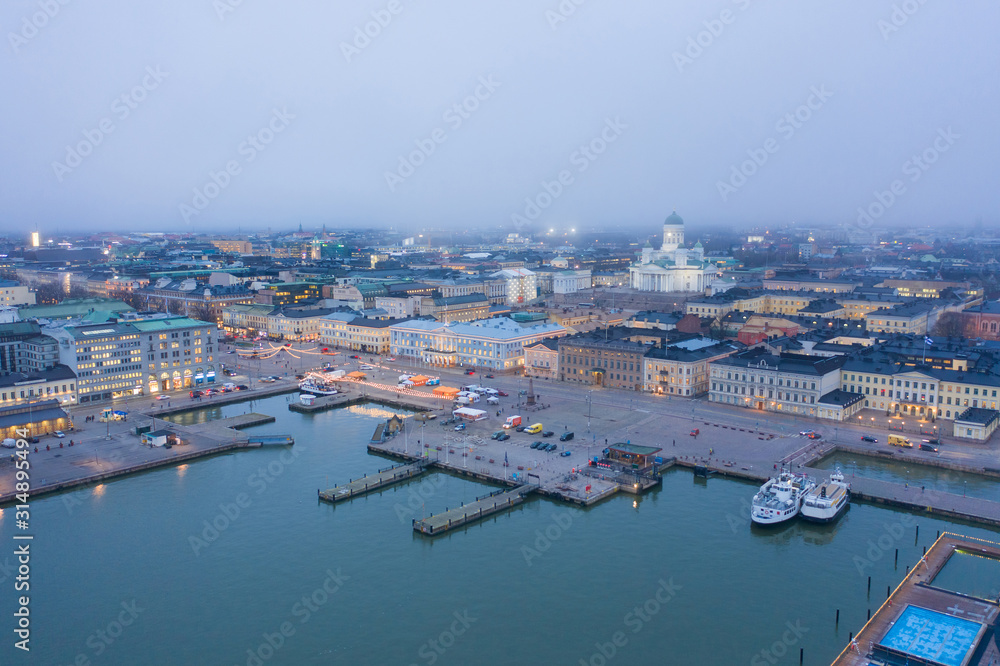 Helsinki. Finland. Bird eye view of the city from the Gulf of Finland