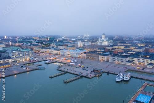 Helsinki. Finland. Bird eye view of the city from the Gulf of Finland