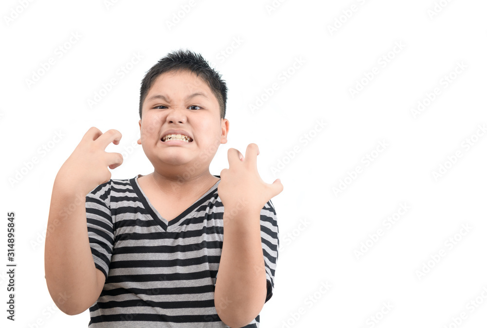 Obese fat boy angry isolated on white background, Obese fat boy angry isolated on white background,