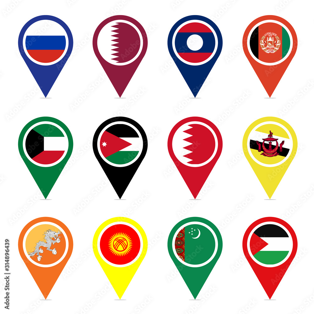 Asian countries location icons set
