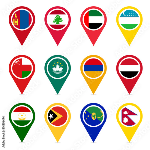 Asian countries location icons set