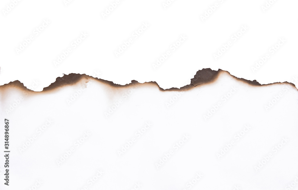 Paper burned old grunge on white background with clipping path.