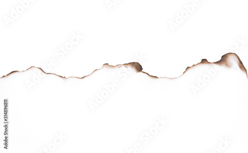 Paper burned old grunge on white background with clipping path.