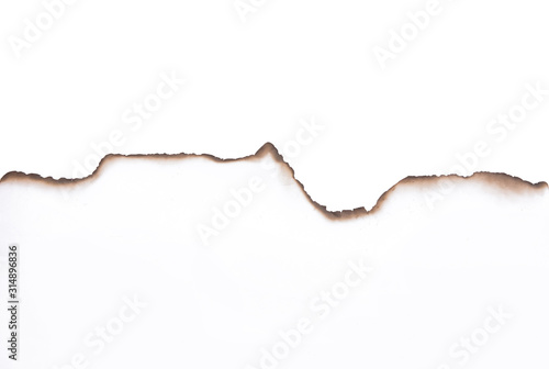 Paper burned old grunge on white background with clipping path.