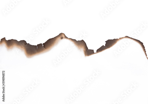 Paper burned old grunge on white background with clipping path.