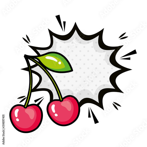 cherries with explosion pop art style icon vector illustration design