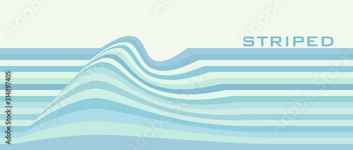 Striped background with distortion in blue-green and mint shades