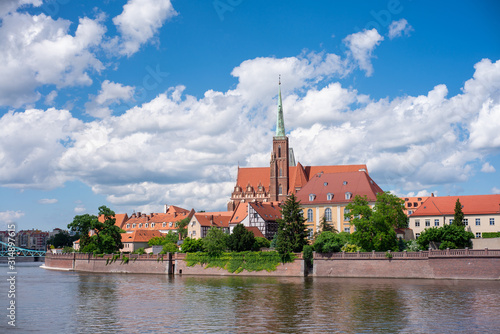 Cathedral Island Ostrow Tumski view from the riverside, Wroclaw, Poland