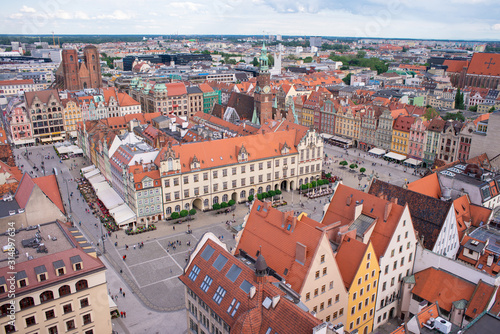 WROCLAW, POLAND - JUNE 17: Panorama of Market Square in Wroclaw, Poland in a summer day