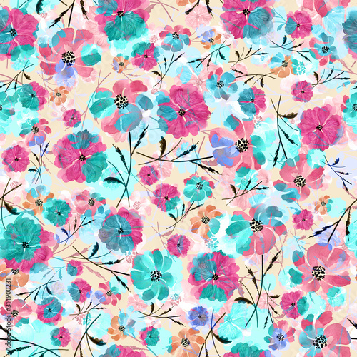  Seamless pattern delicate watercolor flowers 