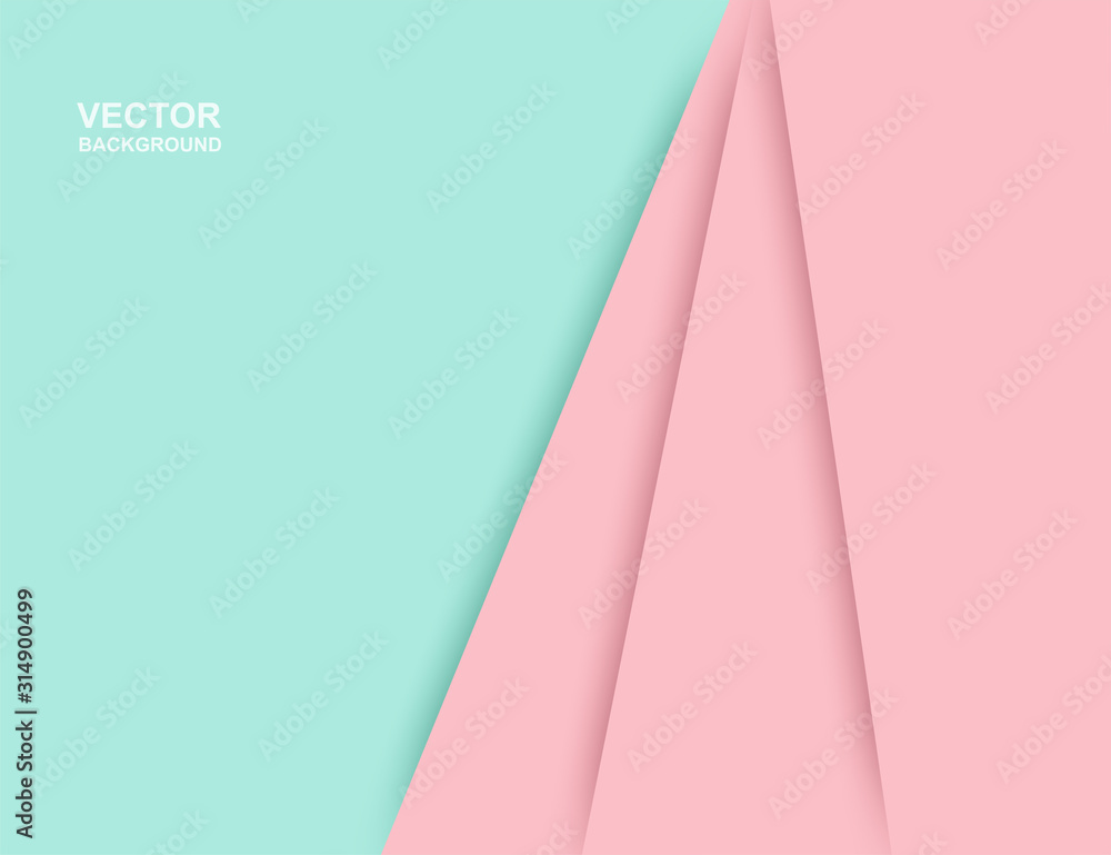 Abstract. Colorful pastels pink ,mint green geometric shape overlap  background. paper art style ,light and shadow. vector. Stock Vector