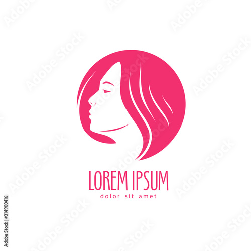 Beauty salon logo or label. Beautiful girl vector illustration