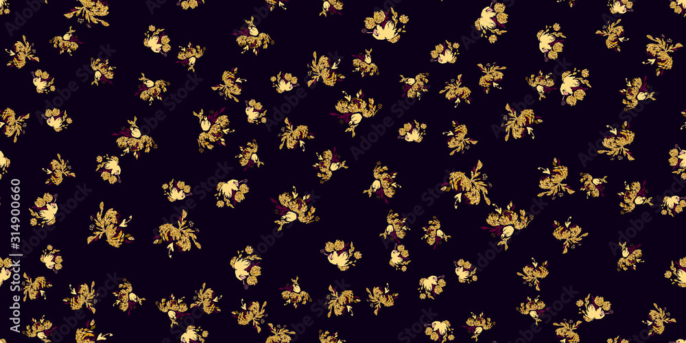 Gold flowers background. glitter textured seamless pattern with flowers bouquet Gold flowers background. glitter textured seamless pattern with flowers bouquet