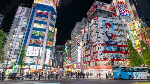 Akihabara, Japan- November 6, 2019: 4K time lapse video of Chiyoda district Akihabara Tokyo The historic electronics district has evolved into a shopping area for household goods