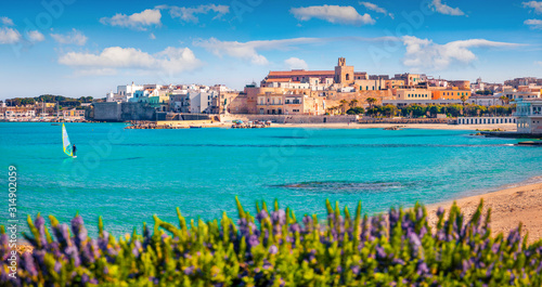 Coastal town in southern Italy’s Apulia region - Otranto, Apulia region, Italy, europe. Splendid spring view of Alimini Beach. Traveling concept background.