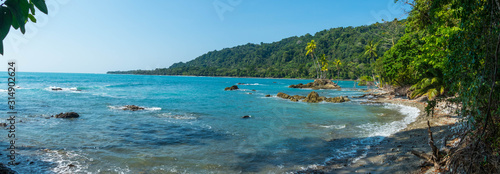 Beach and tropical rain forest of Costa Rica Central America in Corcovado National Park close to Puerto Jimenez