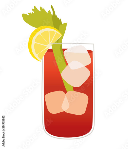Bloody Mary tomato juice cocktail drink, isolated vector illustration