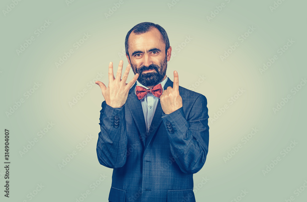 man show six fingers gesture with hands man show six fingers gesture with hands