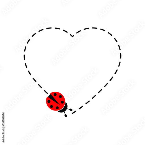 ladybug   path. ladybug   fly  heart route. heart path vector icon