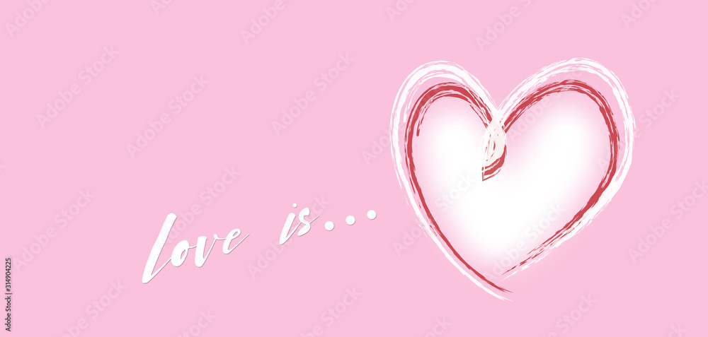 Heart on a pink background. Astration and illustration. Banner or postcard. Inscription love