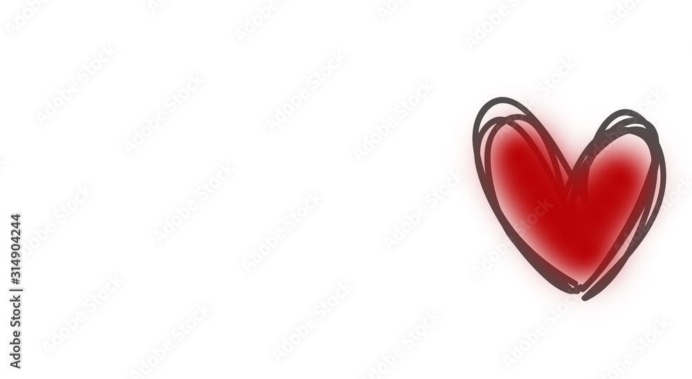Red heart on a white background. Astration and illustration. Banner or greeting card.