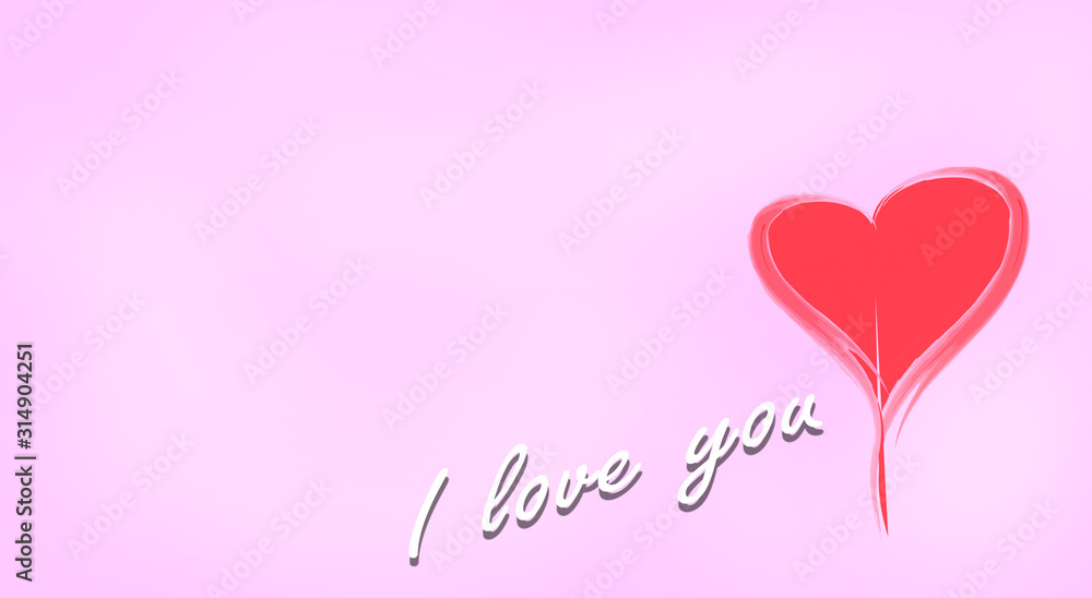 Red heart on a pink background. Inscription i love you