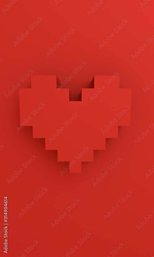 Fototapeta premium 3D render pixel heart background wallpaper