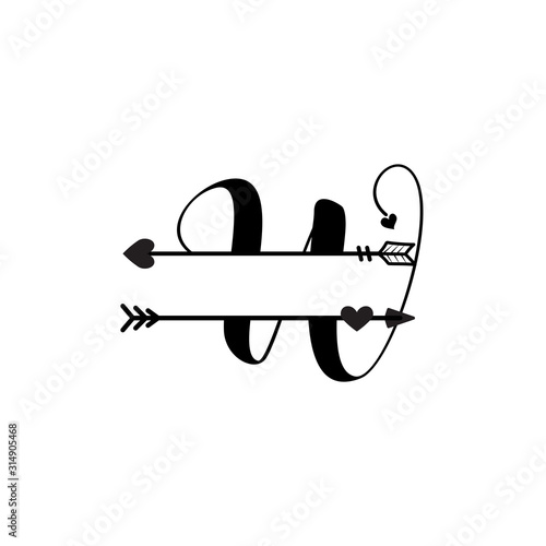 Initial w love monogram split letter vector isolated