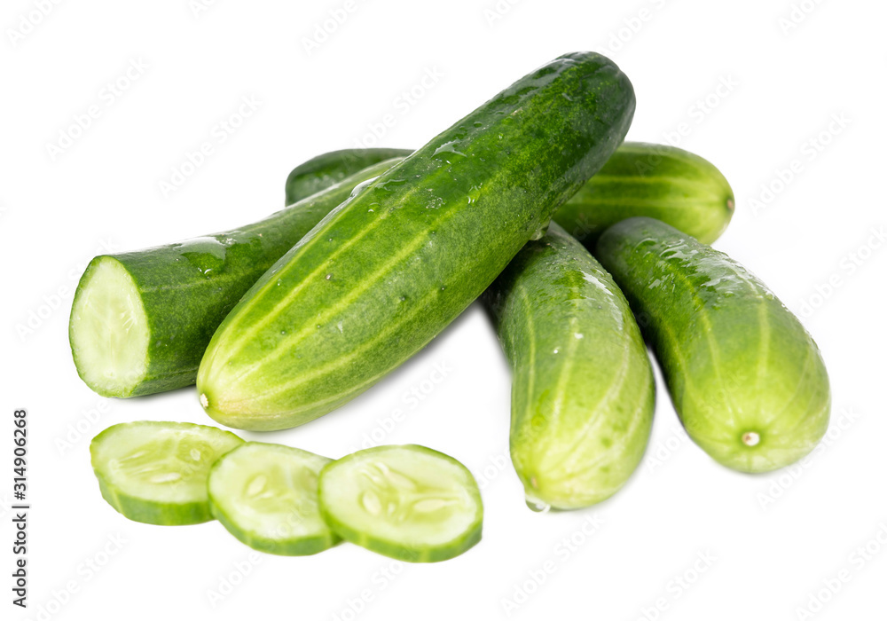 Wet cucumber isolated on white background Wet cucumber isolated on white background