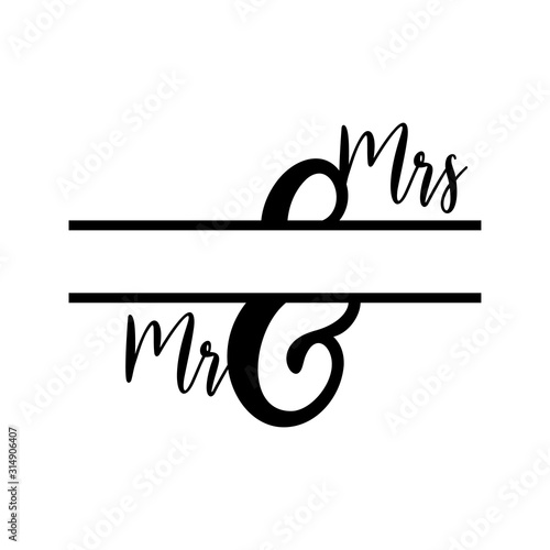 Mr and Mrs monogram split letter initial vector isolated