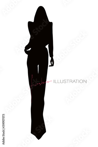 Silhouette of young slender woman, model. Fashion illustration. Vector 