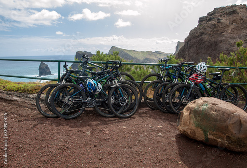 Mountain bikes on the viewpoint at the Ponta de Sao Lourenco, the eastern part of Madeira, Portugal photo