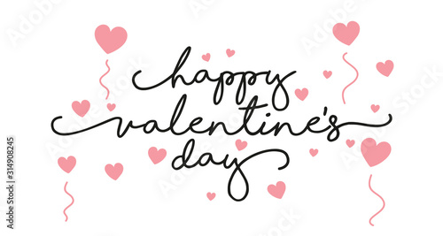 Happy Valentines Day handwritten typography pink hearts white background