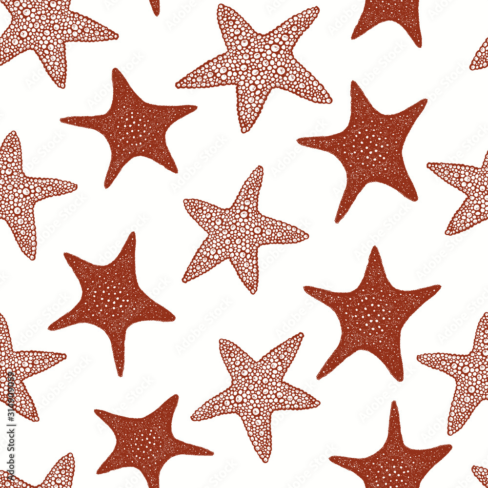 Seastars seamless pattern. Hand drawn vector marine animals illustrations. Engraved style sea stars. Retro sea background. Seastars seamless pattern. Hand drawn vector marine animals illustrations. Engraved style sea stars. Retro sea background.