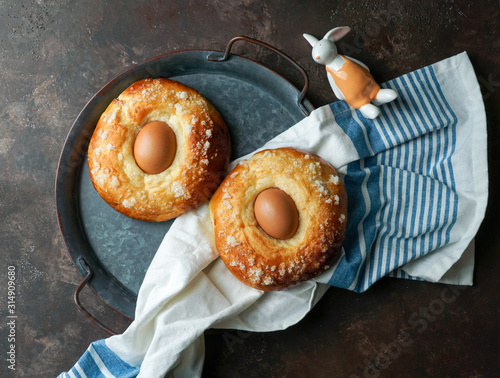 mona de pasqua, typical spanish pastry with egg for easter photo