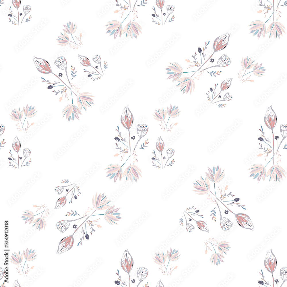 Fototapeta lotus flower seamless pattern trendy style with texture tablet painting Surface pattern design