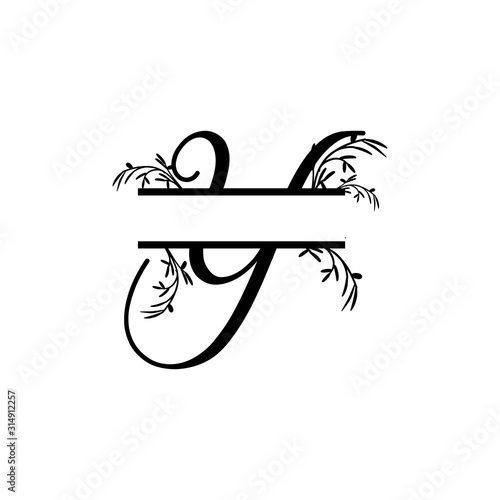 Initial y decorative plant monogram split letter vector