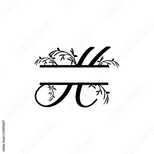 Initial h decorative plant monogram split letter vector