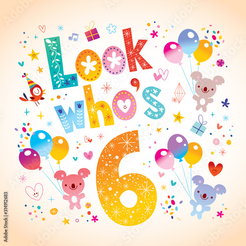 Canvas Print sixth birthday card with cute koala bears