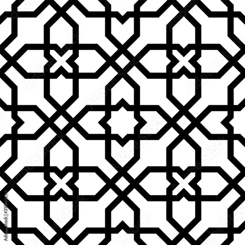 Seamless arabic geometric ornament in black and white.