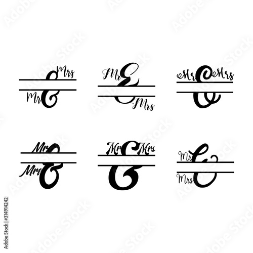Mr and Mrs monogram split letter initial vector set