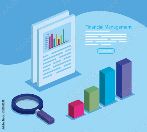 financial management with infographic and magnifying glass